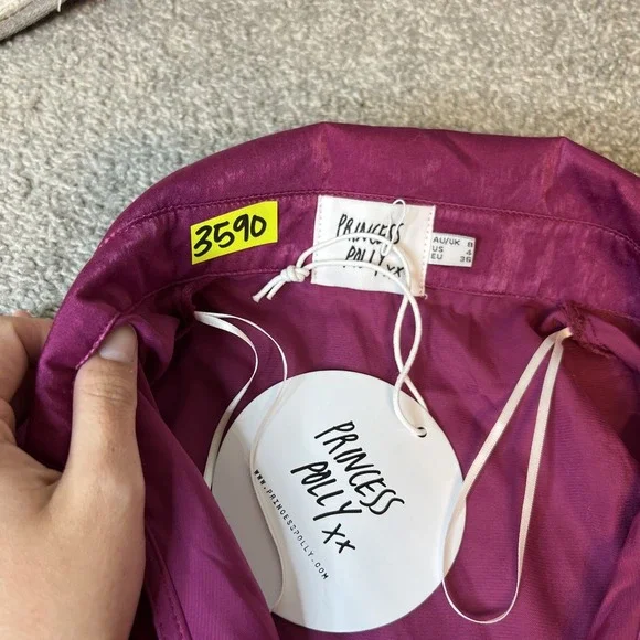 Princess Polly Dress Womens US 4 AU 8 pink Satin Wrap Tie Long Sleeve Mini - Picture 5 of 12